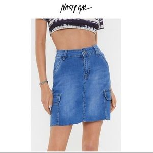 Nasty Gal Denim Rome Utility Mini Skirt Sz 6, NWT
